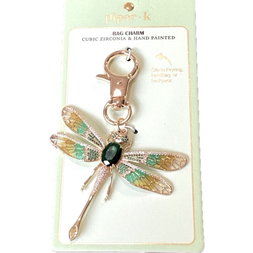 NWT ⚜️💚⚜️ Piper K Gorgeous Dragonfly Bag Charm - Picture 2 of 8